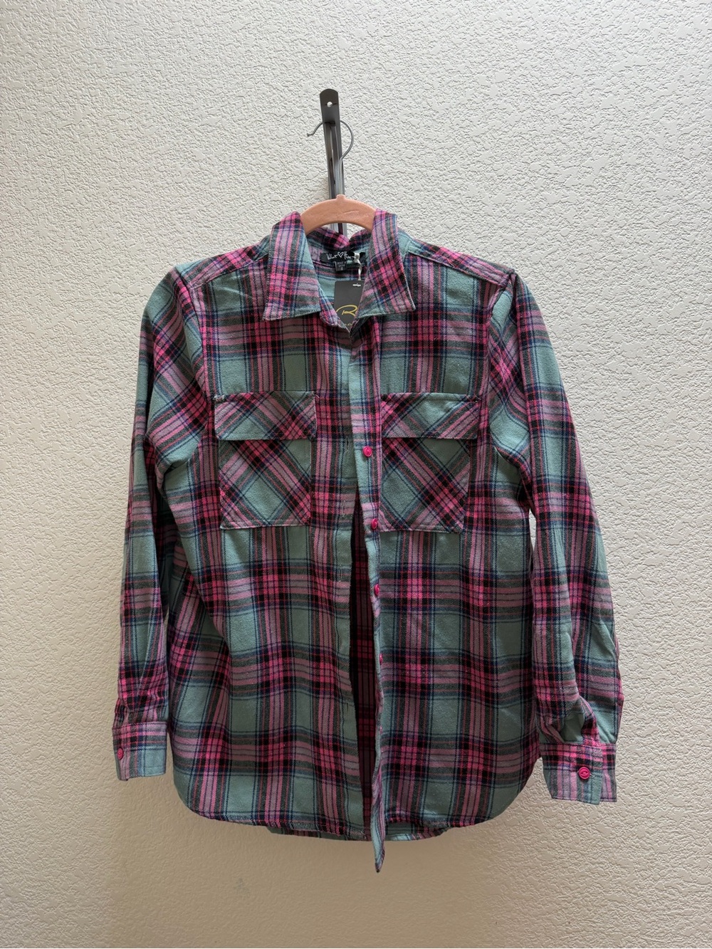 Plaid Button-Up Shirt in Pink and Blue